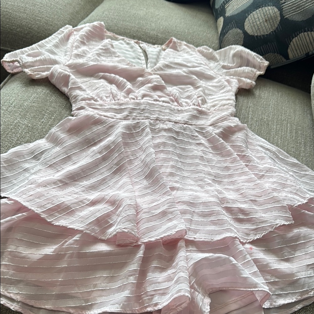 Pink Striped Short Sleeve Romper, Perfect for Rush!